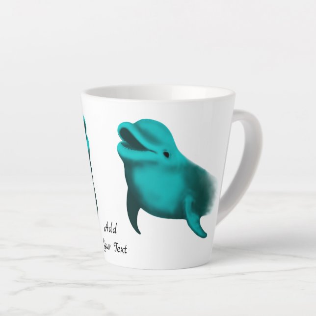 Taza De Café Latte Delfín afortunado - Añade tu texto (Ángulo derecho)