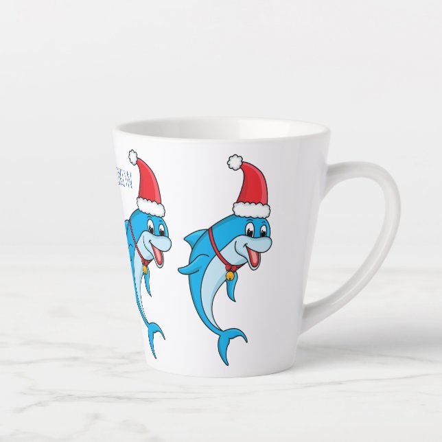 Taza De Café Latte Delfín lindo con personalizado de Santa hat (Derecha)