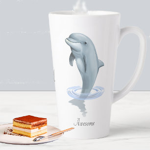 Taza De Café Latte Delfín lindo moderno, guión y monograma