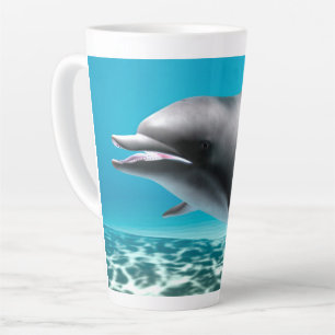 Taza De Café Latte Delfín nadando bajo el agua en un mar turquesa