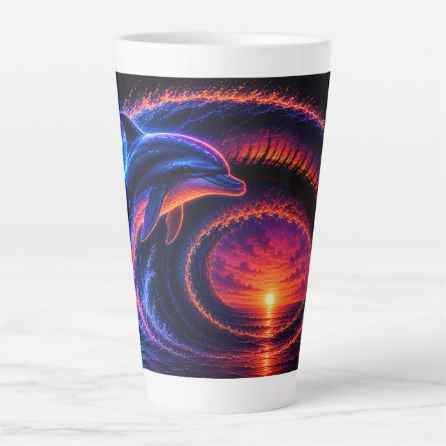Taza De Café Latte Delfín Océano Atardecer (Anverso)
