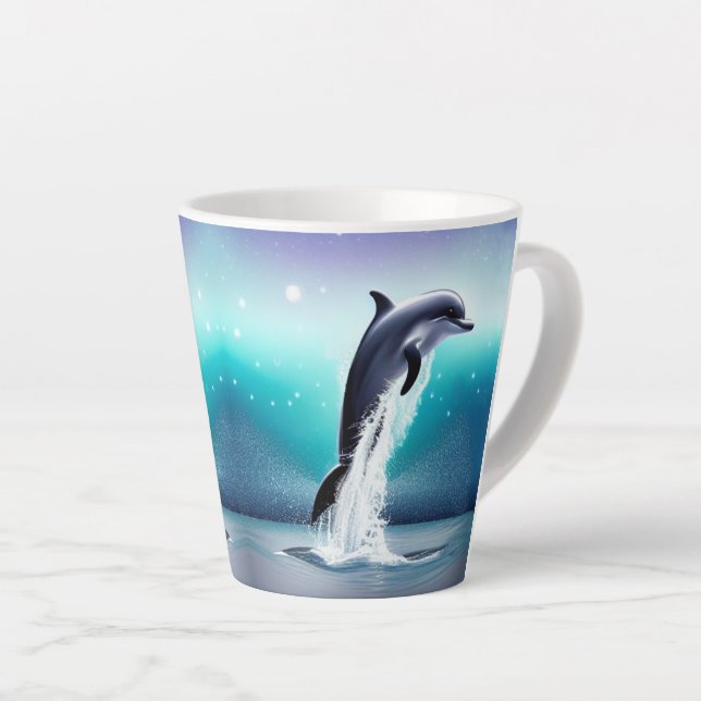 Taza De Café Latte Delfín saltando al océano (Ángulo derecho)