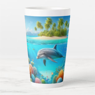 Taza De Café Latte Delfín submarino tropical/Hawái colorido