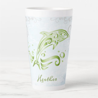 Taza De Café Latte Delfín verde personalizado latte mug