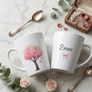 Taza De Café Latte delicadeza de flor de cerezo porte mirada gracia c