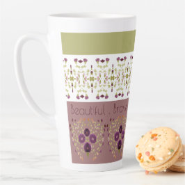 Taza De Café Latte Delicado patrón en rosa y verde