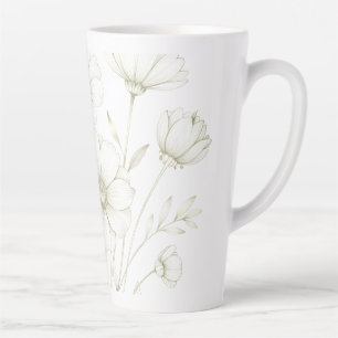 Taza De Café Latte Delicado ramo de cosmos en línea artística con gra