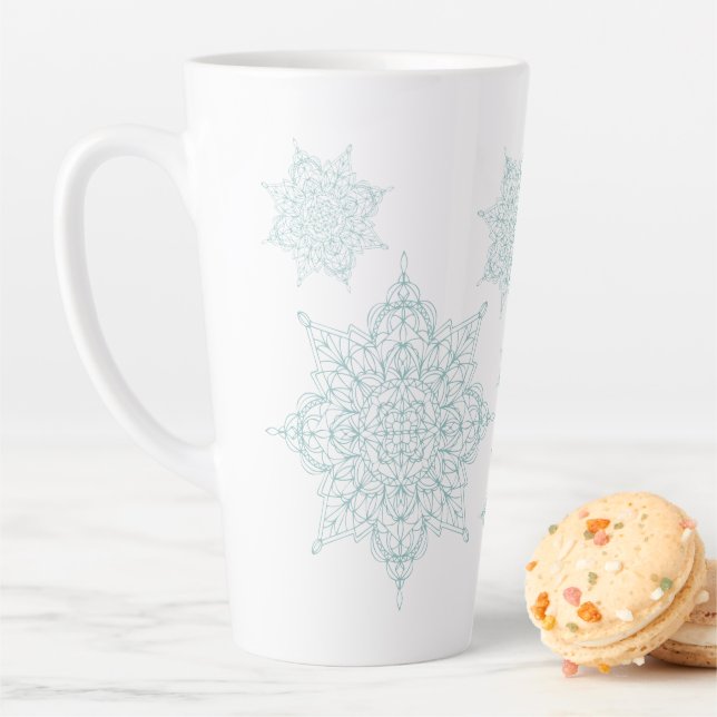 Taza De Café Latte Delicados copos de nieve azul claro (In situ)