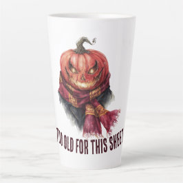 Taza De Café Latte Demasiado Viejo Para Esta Hoja. Calabaza divertida