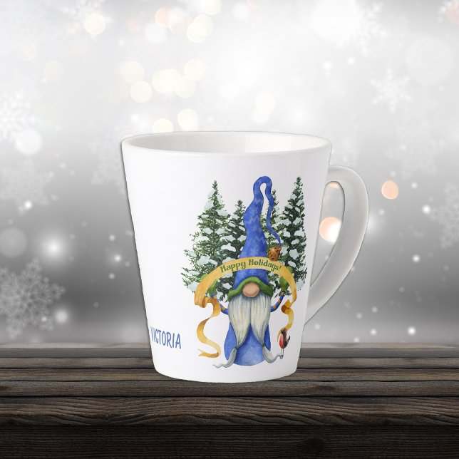 Taza De Café Latte Deseos de vacaciones de Gnome Azul Personalizados (Subido por el creador)