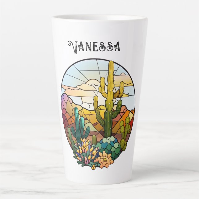 Taza De Café Latte Desierto de vidrio manchado personalizado (Anverso)