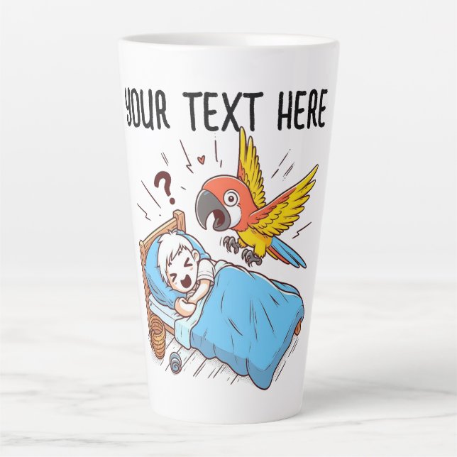 TAZA DE CAFÉ LATTE DESPIERTA DE ALARMA PARROT (Anverso)