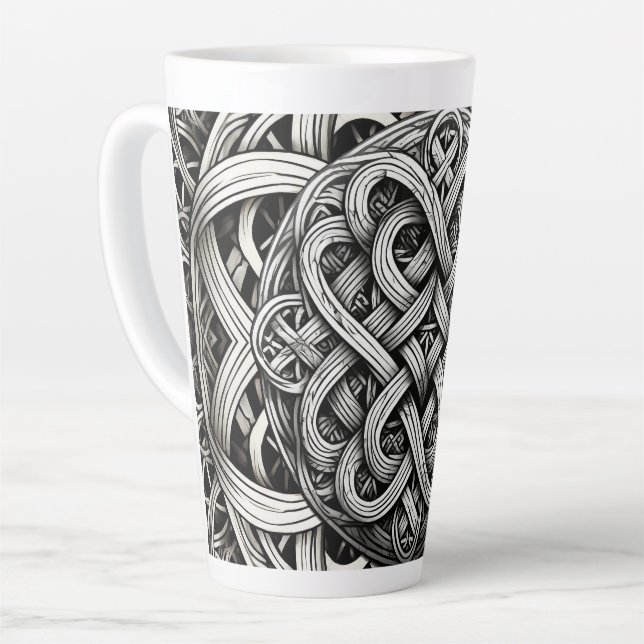 Taza De Café Latte Detaillierte Schwarz-Weißer keltischer Knoten 0001 (Ángulo izquierdo)