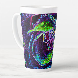 Taza De Café Latte Detalle gráfico de rosa negra blanca azul y verde