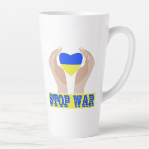 Taza De Café Latte Detener la guerra bandera ucraniana corazón en man