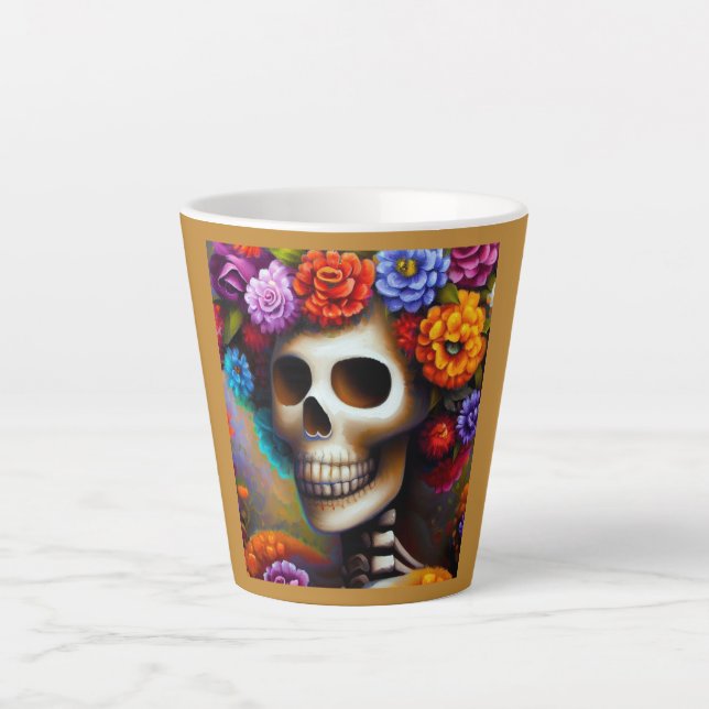 Taza De Café Latte Día de la Calavera del Azúcar Muerto 1 (Anverso)