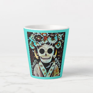Taza De Café Latte Día de la Calavera del Azúcar Muerto 4