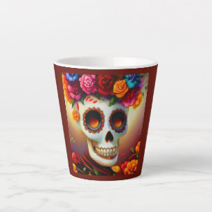 Taza De Café Latte Día de la Calavera del Azúcar Muerto 4