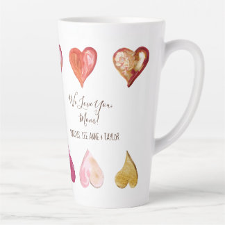 Taza De Café Latte Día de la Madre, te queremos, mamá, corazones mode