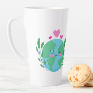 Taza De Café Latte Día de la Tierra Amor Tierra Sonriendo