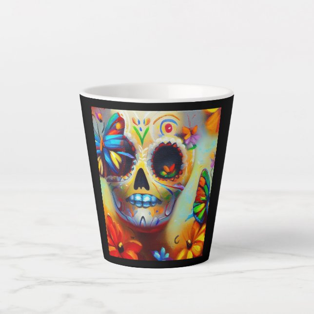 Taza De Café Latte Día de las Mariposas Muertas 2 (Anverso)