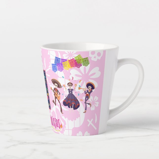 Taza De Café Latte Dia De Los Muertos Banda Mug (rosa) (Derecha)