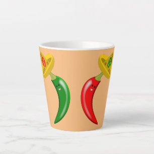 Taza De Café Latte Día de los Muertos Chilis Mexicanos