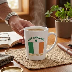 Taza De Café Latte Día de San Patricio Bandera de Irlanda Nombre Pers