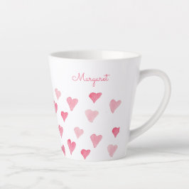 Taza De Café Latte Día de San Valentín de Corazones de Acuarela Rosa 