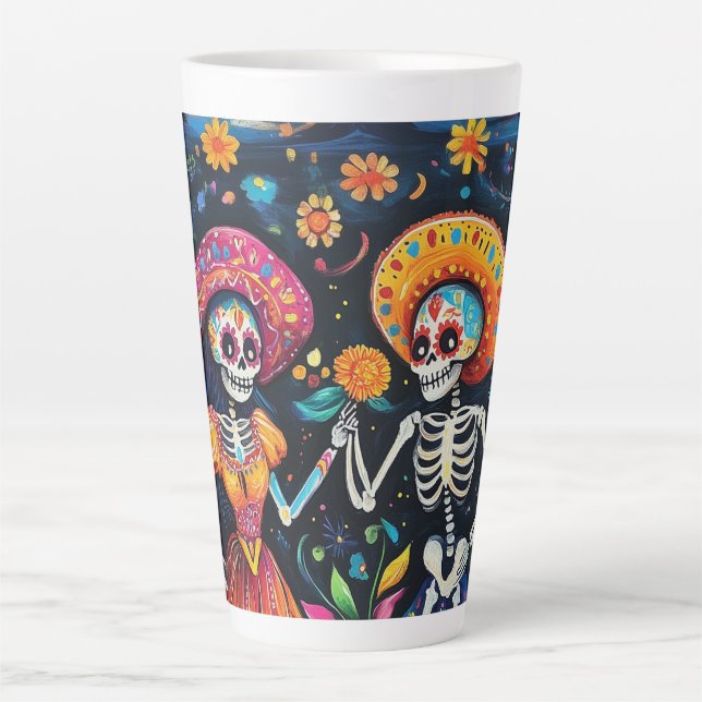 Taza De Café Latte Día del diseño colorido muerto (Anverso)
