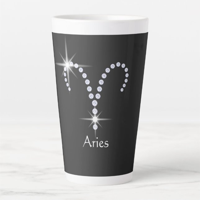 Taza De Café Latte Diamantes Brillantes Símbolo de Aries  (Anverso)