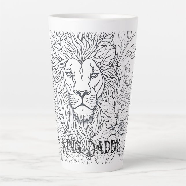 Taza De Café Latte Dibujando león con flores Rey Papi, padre de Boho (Anverso)