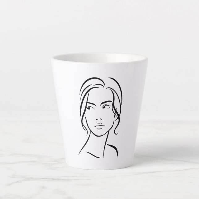 Taza De Café Latte Dibujo 4 de una línea de la mujer (Anverso)