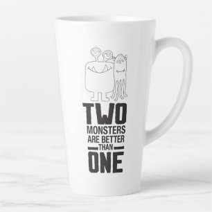 Taza De Café Latte Dibujo a mano de dos monstruos arte de Halloween