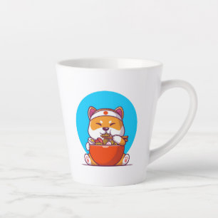 Taza De Café Latte Dibujo animado de Shiba Inu lindo comiendo fideos
