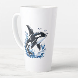 Taza De Café Latte Dibujo de ballena orca linda para niños
