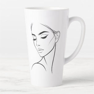 Taza De Café Latte Dibujo de cara de una mujer de línea nº3