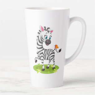 Taza De Café Latte Dibujo de cebra bebé jugando con mariposa