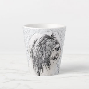 Taza De Café Latte Dibujo de color con barba - Arte de perro original