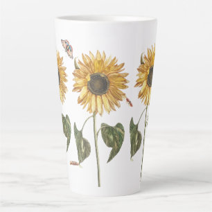 Taza De Café Latte Dibujo de mariposa antigua girasol oruga