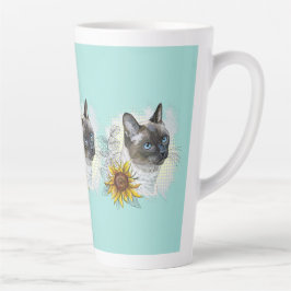 Taza De Café Latte Dibujo manual divertido lindo gato tailandés con f
