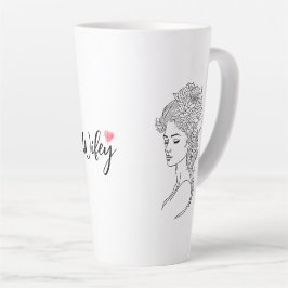 Taza De Café Latte Dibujo minimalista de dibujo de línea de retrato d