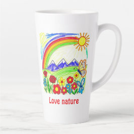Taza De Café Latte Dibujo natural colorido para los amantes de la nat