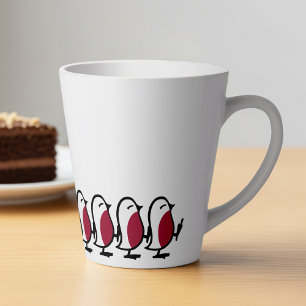 Taza De Café Latte Dibujo simple de línea de petirrojos marchando lin