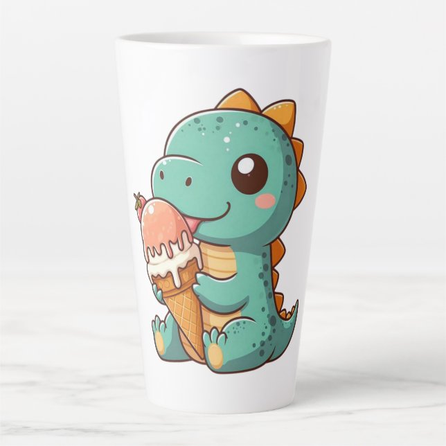 Taza De Café Latte Dino de comer helado lindo (Anverso)