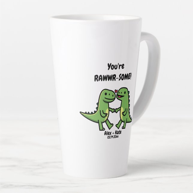Taza De Café Latte Dinosaur Valentines (Ángulo derecho)