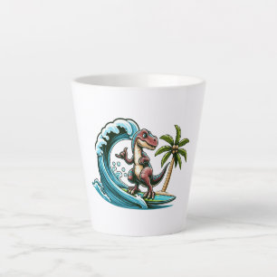Taza De Café Latte Dinosaurio tropical de surf