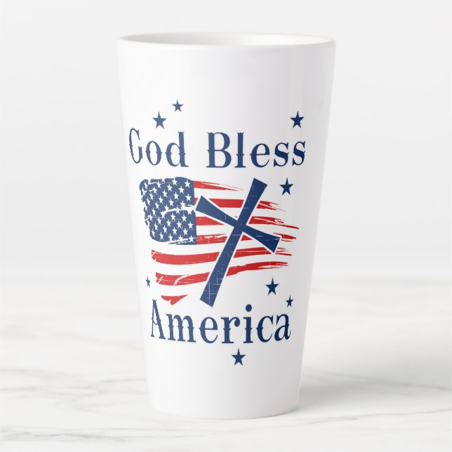 Taza De Café Latte Dios bendiga a Estados Unidos (Anverso)