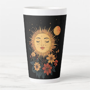 Taza De Café Latte Diosa solar celestial con florlanes florecientes