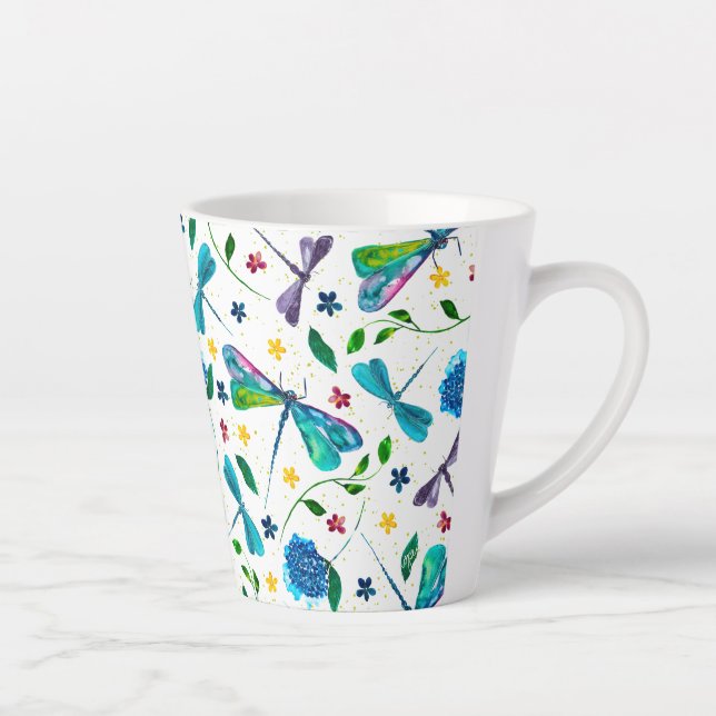 Taza De Café Latte Diseñador de Jardín de Flora de Flúter-acuarela (Derecha)